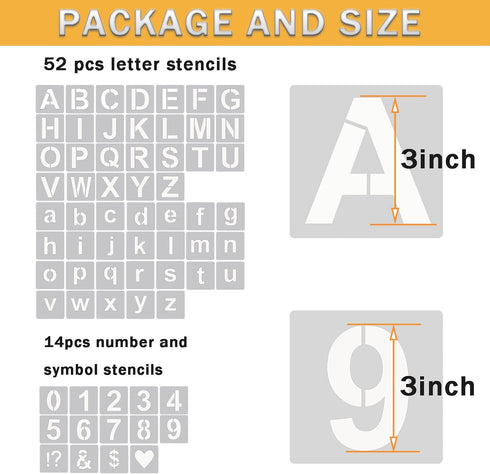 3 Inch Letter Stencils Symbol Numbers Craft Stencils, 66 Pcs Reusable Plastic Alphabet Templates for Painting on Wood, Wall, Fabric, Rock, Glass, ...