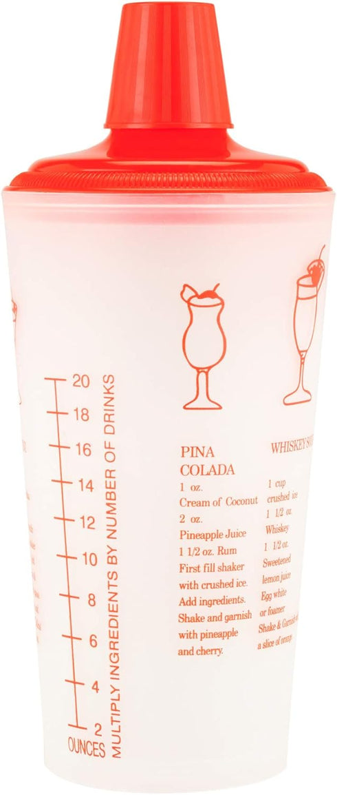 Collins Red Cocktail Recipe Shaker with Cap and Built In Strainer, 30 oz...