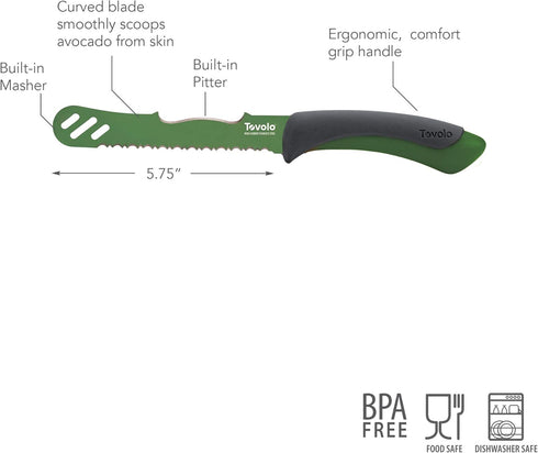 Tovolo 5.75" Slicer with Comfort Grip Handle, Serrated Kitchen Knife for Avocados with Pitter & Masher, Sharp High-Carbon Steel Blade, Dishwasher,...