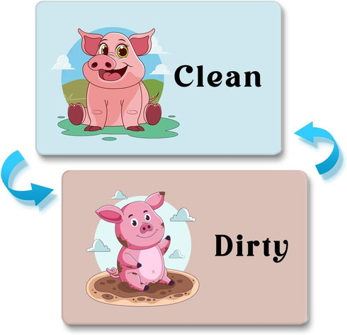 Cute Cartoon Animal Clean Dirty Dishwasher Magnet, Refrigerator Washing Machine Magnet Double Sided Kitchen Reversible Dish Washer Sign, Apartment...