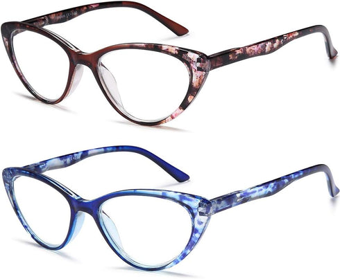EYEURL Cat Eye Reading Glasses for Women 2 Pair Blue Light Blocking Readers 1.75 Comfort Spring Hinge Lightweight Eyeglasses Anti Glare for Ladies...