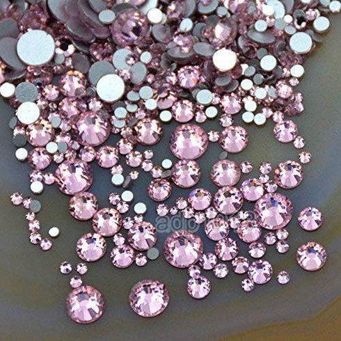 AD Beads 1440 Pieces Mixed Size No Hotfix Glue on Quality Glass Flatback Rhinestones Round Crystal Gems (22 Lt. Rose)...