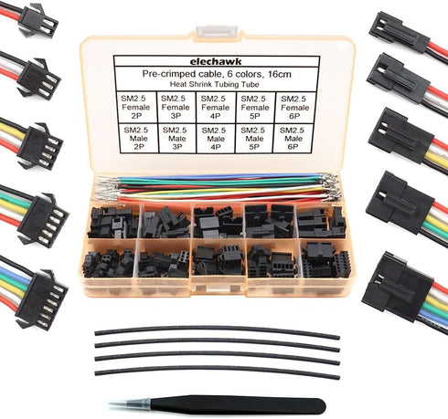 SM 2.5mm Connectors Male Female Plugs Sockets with 22AWG Pre-Crimped Silicone Cables Wire Compatible with JST SM Connectors 2.5mm 2.54mm Pitch 2 3...