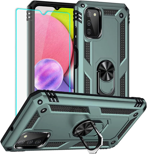 Yiakeng Samsung A03S Case, Galaxy A03S Case with HD Screen Protector, Military Grade Protective Cases with Ring for Samsung Galaxy A03S (Dark Gree...