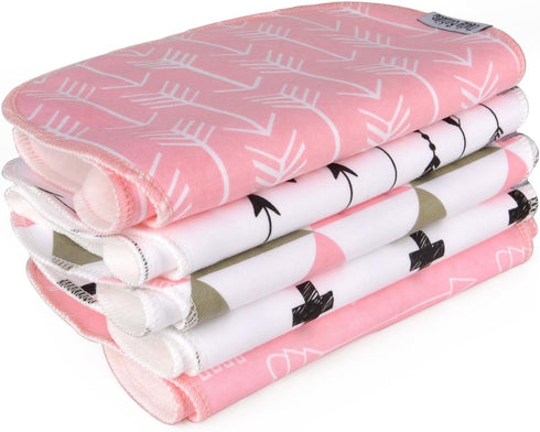 Dodo Babies 5-Pack Baby Burp Cloths - Soft, Absorbent Cotton Burp Cloths - includes Pacifier Case and 2 Pacifier Clips - Colors: Pink and White...