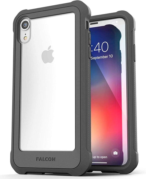 ENCASED iPhone XR Heavy-Duty Protective Belt Clip Case w/Tempered Glass Screen Protector - Compatible w/Apple iPhoneXR 6.1" (Falcon Gray w/Holster...