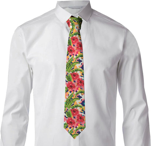 Hawaii Mens Tie Tropical Floral Palm Leaves Camo Necktie,Fun Print Woven Slim Neck Ties for Men...