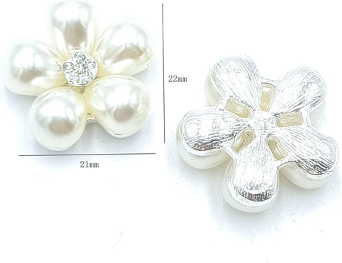 10pcs White Flat Back Pearl Flower Rhinestone Buttons Bulk for DIY Craft Jewelry Charms Wedding Embellishments Clothes Accessory 22x21mm...