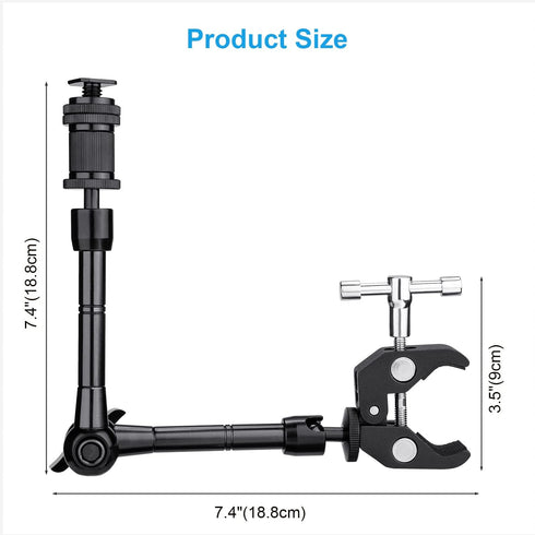 FOMITO 11 inch Magic Arm with Super Clamp - Adjustable Articulating Arm Magic Arm Camera Arm Superclamp w/Hot Shoe Mount 1/4 inch Tripod Screw Com...
