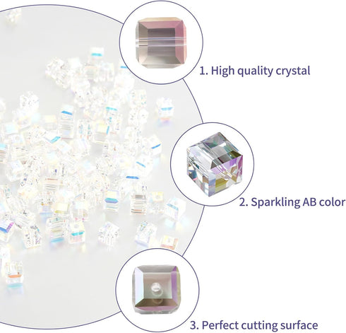50 Pieces Crystal Cube Beads, 8mm Square Glass Beads for Jewelry Making, Clear Loose Beads Jewelry Crafts Making Supplies for DIY Bracelet Necklac...