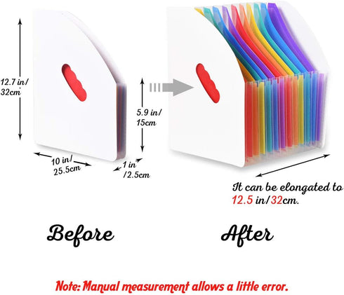 SAYEEC Rainbow Expanding File Holder Folder Standing A4 Vertical Mini File Organizer Magazine Basket Desktop 13 Pockets File holder with handle fo...