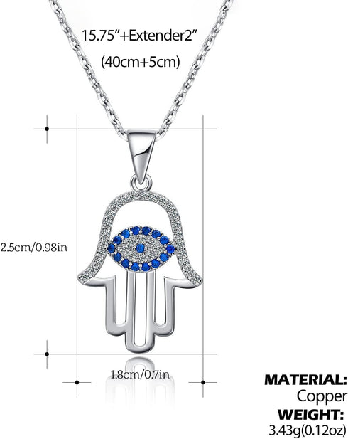 Evil Eye Hamsa Hand Necklace 14k Gold Plated Third Eye White Blue Cz Womens Pendant Necklace...