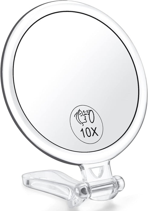 10x Magnifying Handheld Mirror, 2-Sided with Adjustable Stand, Foldable and Portable, Suitable for Makeup, Shaving, Deep Cleaning...