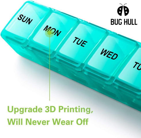 BUG HULL Weekly Pill Organizer Large 2 Packs, Extra Large Travel Pill Organizers, Pill Box 7 Day, Travel Pill Case, Medicine Pill Organizer for Vi...