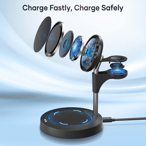 3 in 1 Wireless Charging Station (2023 Newest), Fast Mag-Safe Charger Stand with QC2.0 3.0 Adapter Compatible with iPhone 14,13,12 Pro Max/Pro/Min...