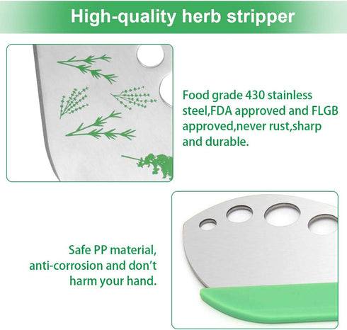 Leaf Herb Stripper, Stainless Steel Kitchen Herb Stripper Tool, 9holes, 2 in 1 design,Curved edge can be used as a kitchen knifefor Chard, Collard...