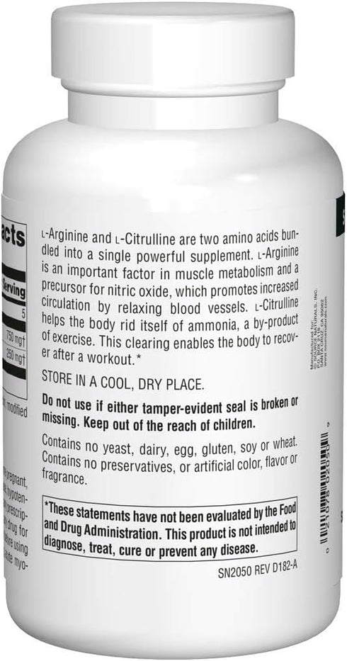 Source Naturals L-Arginine L-Citrulline Complex, Essential Amino Acid Supplement, Supports Peak Performance* 1,000 mg - 240 Tablets...