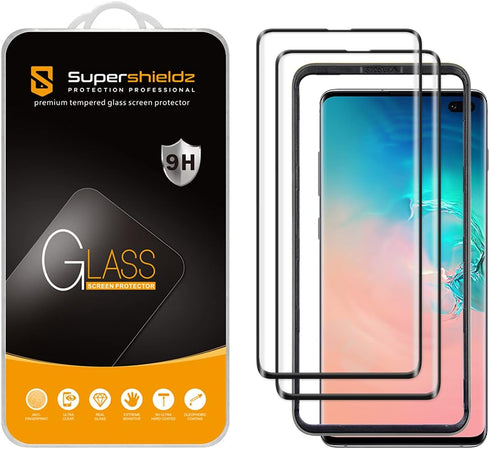 Supershieldz (2 Pack) Designed for Samsung (Galaxy S10 Plus) Tempered Glass Screen Protector with (Easy Installation Tray), (Full Cover) (3D Curve...