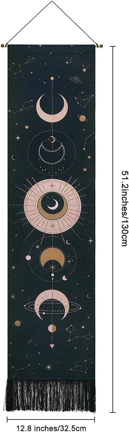 Lyacmy Moon Phase Wall Hanging Art - Bohemian Tapestry for Room (Black, 12.8 x 51.2 inches)...