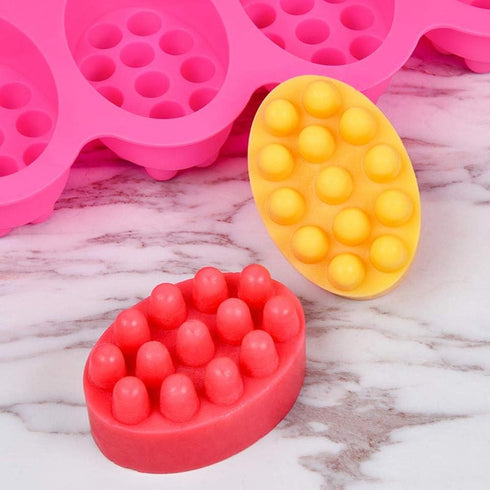 Silicone Soap Mold, 4 Cavity Oval Massage Soap Mould Cookie Chocolate Cake Mold Tray for DIY Homemade Craft (Pink)...