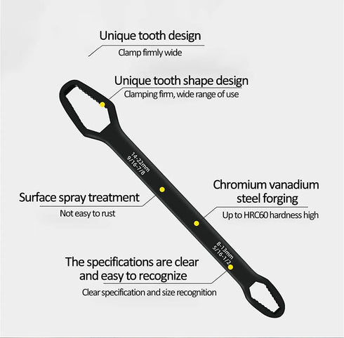 Double-Ended Adjustable Wrench - 5/16-7/8 Inch Multifunctional Universal Self-Tightening Wrench - Perfect for Home Improvement, Plumbing, Mechanic...