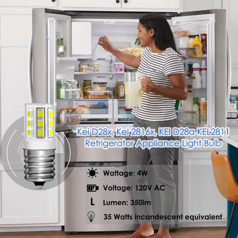 KEI D28a Refrigerator Light Bulb KEL2811, E17 Intermediate Base 5304517886 Appliance Bulb, 4W 120V Replace 35W Halogen Bulbs, Fit for Frigidaire E...