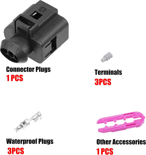 uxcell 1 Set No.1J0973703 Sealed 3 Way Pin Female Connector Adapter Plug Clip Kit Replacement for VW for Audi...