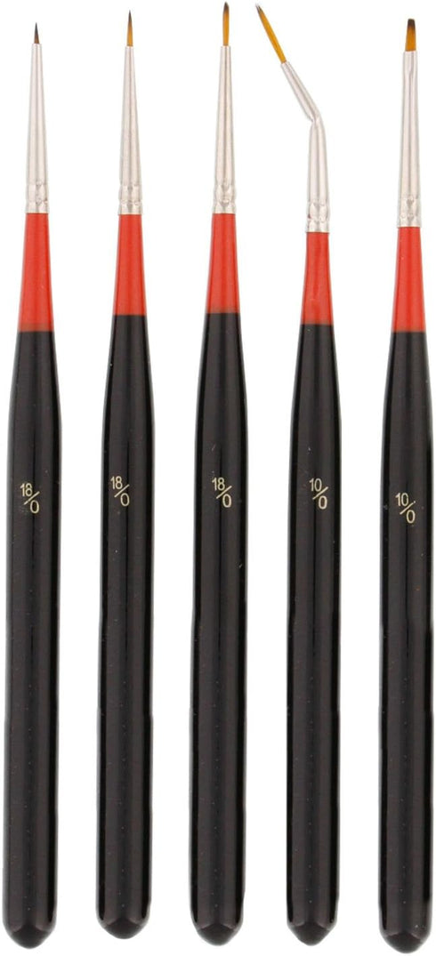 U.S. Art Supply 5 Piece Miniature Tight Spot Micro Fine Detail Art & Beauty Taklon Brush Set with Wood Handles...