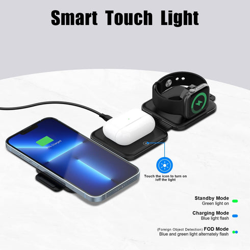 Wireless Charger 3 in 1 with Adapter and Travel Case,Fast Wireless Charging Station,Wireless Charging Pad Compatible with iPhone 14/13/12/11 Serie...