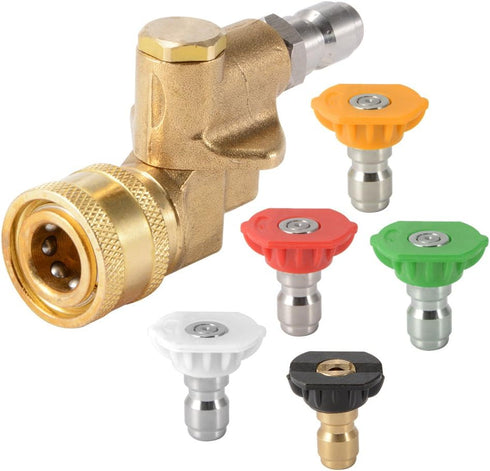 Pressure Washer Accessories Kit, 5 Power Washer Spray Nozzle Tips, Quick Connecting Pivoting Coupler, 1/4” 4500 PSI 6-Pack...