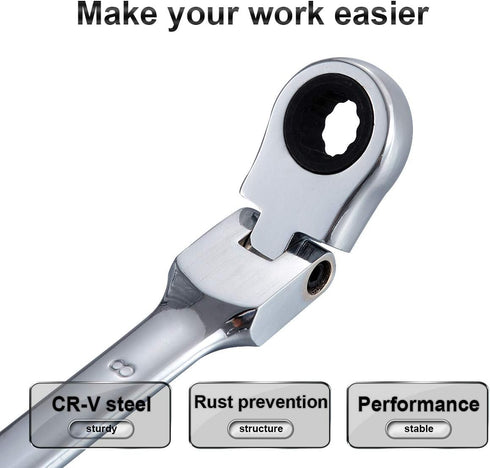 KATUR 8mm Ratcheting Wrench Set Flexible Pivoting Head Ratchet Combination Spanner Wrench Chrome Vanadium Steel Metric Tool (8mm)...
