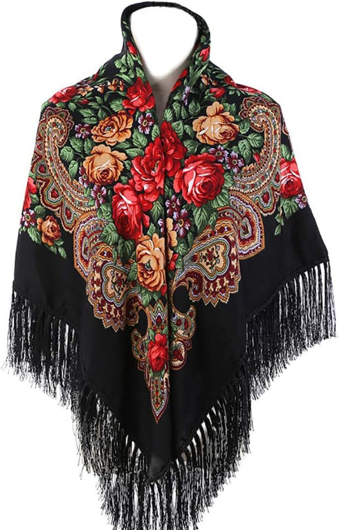 Gudessly Women's Traditional Scarf Wrap Tassel Shawl Fringes Neck Head Shawl Retro Scarf Floral Poncho Printing Shawl...