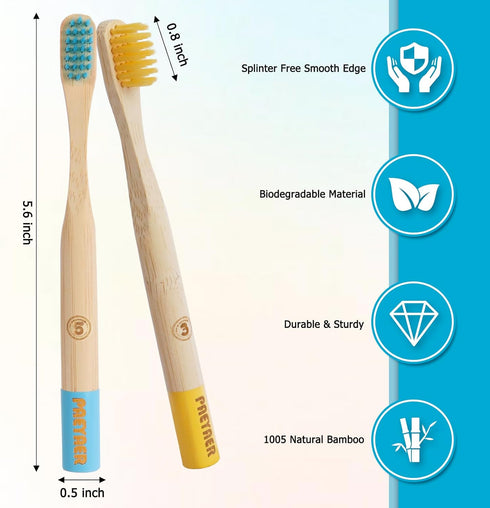 New Kids Bamboo Toothbrushes - 6 Pack, Organic Soft Bristle Toothbrush for Kids, Biodegradable Children's Toothbrushes (Toddler Toothbrush Ages 3-...