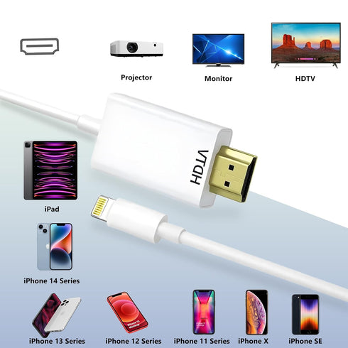 Lightning to HDMI Cable for iPhone Digital AV Adapter 1080P HD Video Sync Screen Connector iPhone to HDMI for TV Projector Monitor...