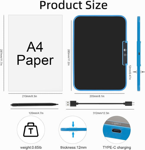 LCD Writing Tablet for Kids 13 Inch,Rechargeable Colorful Drawing Writing Board,Reusable Doodle Pad Electronic Drawing Tablet,Educational and Lear...
