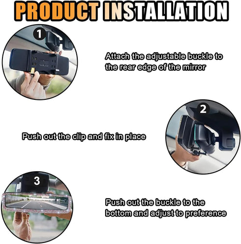Bling Car Rearview Mirror, Decorations Car Rear View Mirror with HD Glass & Crystal Diamonds Bling Rhinestones for Women Girls, Car Interior Trim ...