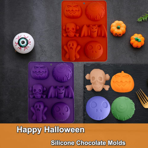 2 Pack Halloween Silicone Cake Molds Skull Pumpkin Ghost Bat Silicone Mold for Aromatherapy Candles Chocolate Candy Gummy Crayon Soap Cake Cupcake...
