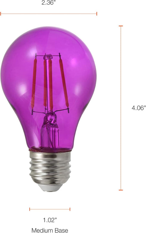 SYLVANIA LED Purple Glass Filament A19 Light Bulb, Dimmable, Efficient 4.5W, E26 Medium Base, 1 pack...