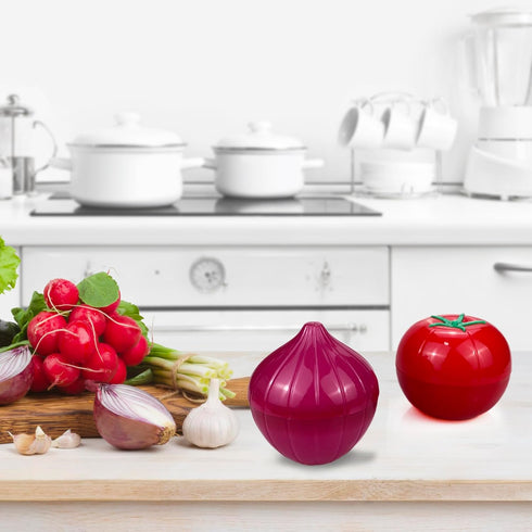 Vegetable and Fruit Storage Containers for Refrigerator, Tomato and Onion Shaped Storage, Food Storage Containers with Lids, Pack of 2...
