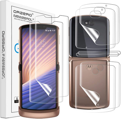 Orzero (2SET 8PCS) Compatible for Motorola Razr 5G 2020 Soft TPU Screen Protector and Back Protector (Not Glass), High Definition Anti-Scratch Bub...