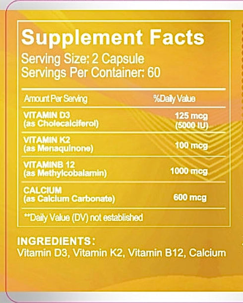 Extra Strength 4-in-1 Calcium + Vitamin D3 + K2 + B12 Supplement Complex for Bone and Immune Health, 120 Softgels, 60 Day Supply...