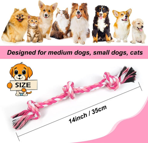 Dog Rope Toys, 3 Knots Chew Rope Toy for Medium and Small Dogs, Natural Cotton Dog Pull Rope for Tug of War and Teeth Cleaning (Pink)...