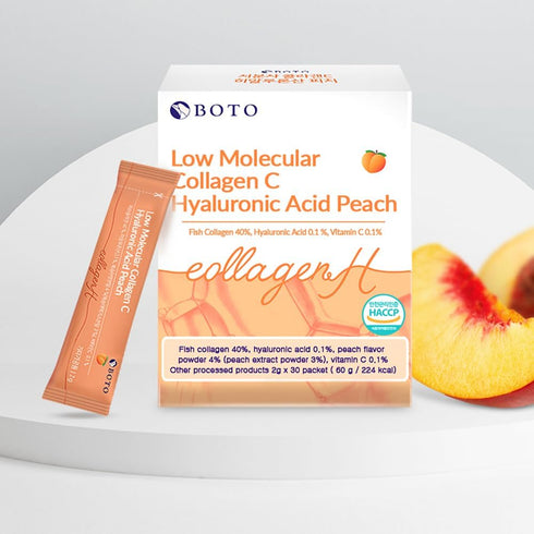 BOTO Low Collagen C - Korean Beauty Collagen Peptides Powder Supplement with Hyaluronic Acid and Vitamin for Skin Hair Nail Joint, Peach Flavored ...
