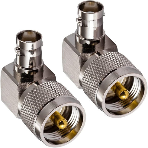 2PCS CB Radio Adapter, UHF Male to BNC Female Right Angle 90-Degree Antenna Adapter, Nickel Plated...