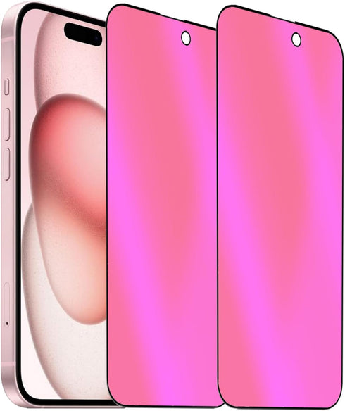 2 Pack Anti-Blue Privacy Tempered Glass for iPhone 15 Plus 6.7 inch Mirror Anti-Spy Screen Protector Anti-Peeping Film Electroplated Gradient Colo...