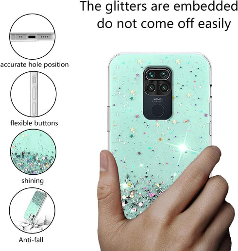 Compatible with Xiaomi Redmi Note 9 Case Glitter Clear Green,Redmi Note 9 Phone Case Silicone Transparent Soft TPU Women Girls Shockproof Protecti...