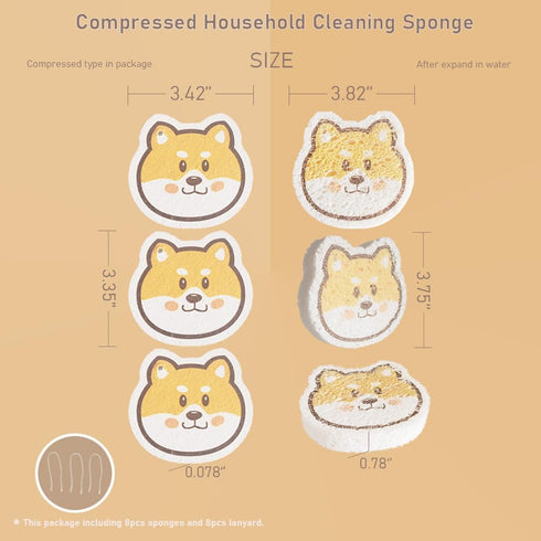 8 Pack Happy Dog Dishwashing Sponges Natural Wood Pulp Fiber High Efficient Absorbing Cute Shape Sponges for Kitchen and Household Cleaning...