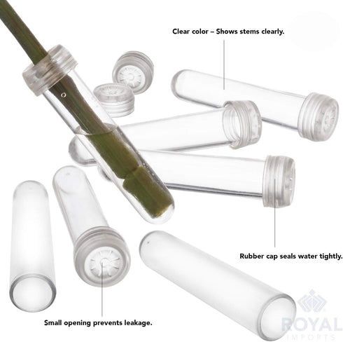 Royal Imports Floral Water Tubes with Caps – 3" Clear Plastic Flower Vials for Single Stem Roses, Buds, Bouquets – Standard Style, 1/2" Opening – ...