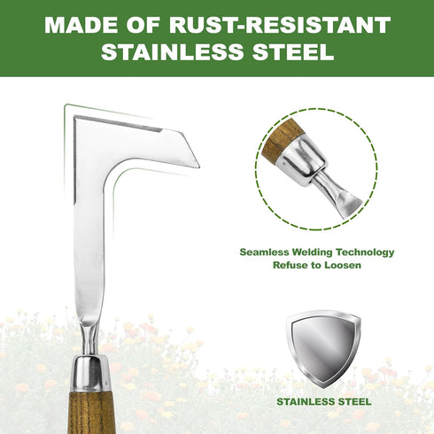 Crack Weeder, L-Shaped Stainless Steel Crevice Weeding Tool, Comfortable Grip Wood Handle Paver Weeder, 11'' Sidewalk Weed Removal Tool for Garden...