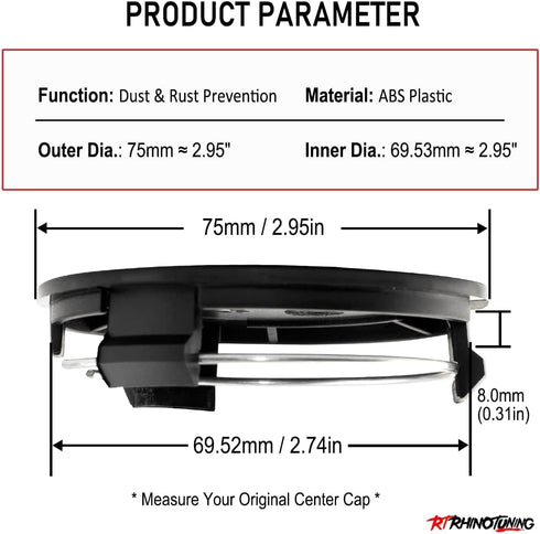 RTRHINOTUNING 4pcs 75mm/2.95in Wheel Center Caps Black Rim Caps for C B S A E GLK SLK R GLC G M Wheel Rims, OD: 75mm/2.95in, ID: 69.5mm/2.74in...